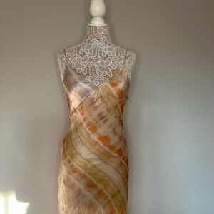 All Saints Orange and Cream Tie-Dye Midi Dress